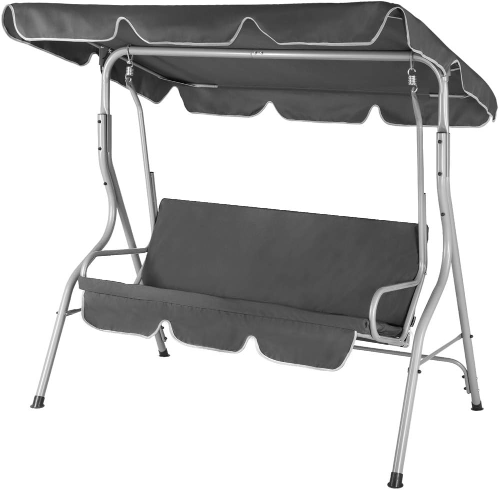 CASARIA Garden Swing Chair 3 Seater Canopy Steel Frame Cushioned Seat Hammock Bench 250KG Capacity Grey