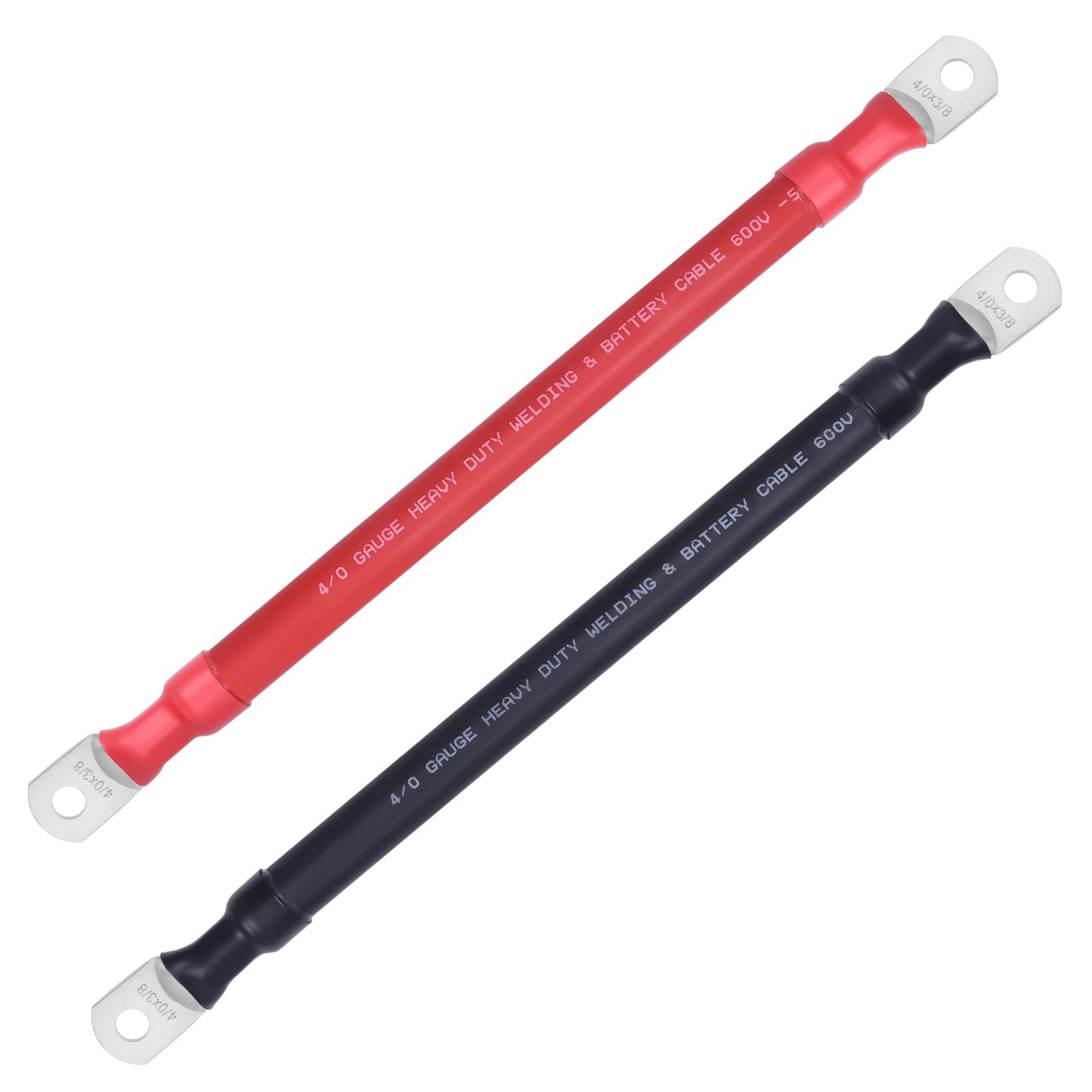 4/0 AWG Flexible Battery Cable with 3/8" Terminals - OFC Pure Copper Inverter &amp; Welding Wire for Automotive Solar RV Motorcycle (Red + Black 1FT Pair)