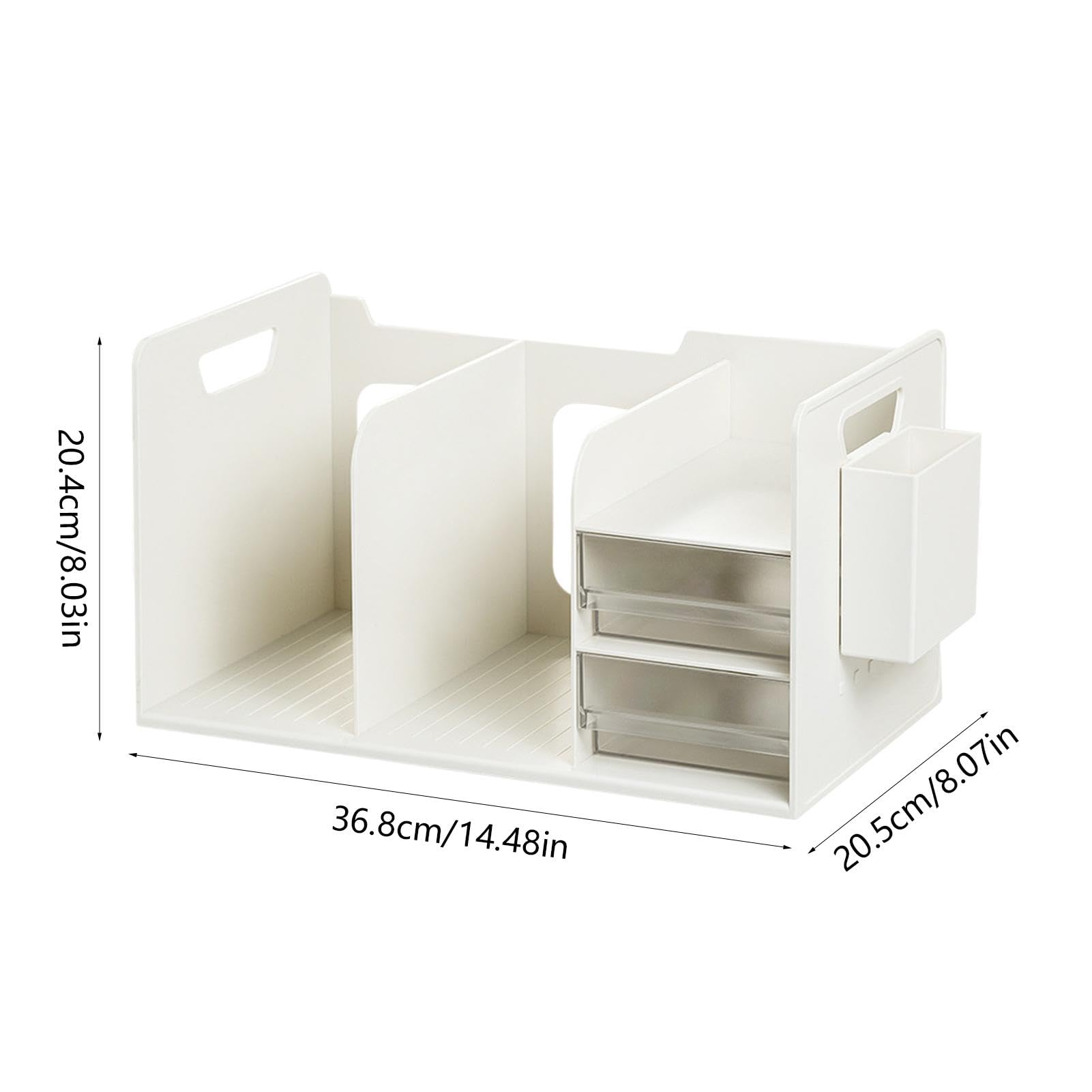 Organizer da scrivania con supporto per libri, libreria da scrivania, organizer multifunzione da scrivania con 2 cassetti, solido supporto per libri di facile accesso, per cancelleria, libri, riviste