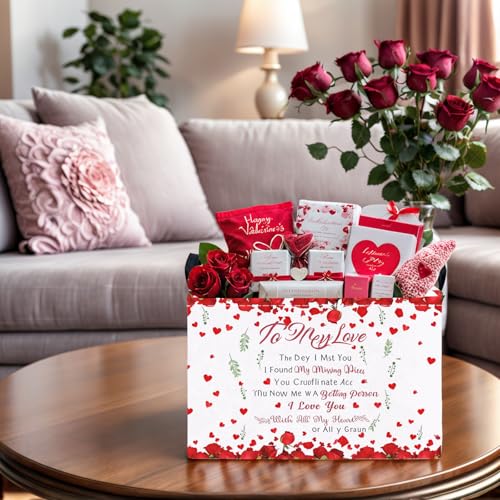 Image of Cute Large Valentine's Day Gift Basket Empty Heart Decor Storage Bin for Kid Baby Room Decor (Rose Petals Love)