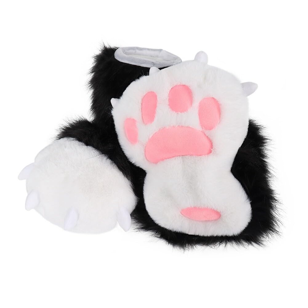 Asudaro Lindos calcetines de gato con forma de pata de gato, lindos y esponjosos con garras de animales, pantuflas de felpa suaves para el hogar, calcetines hasta la rodilla para mujeres, para