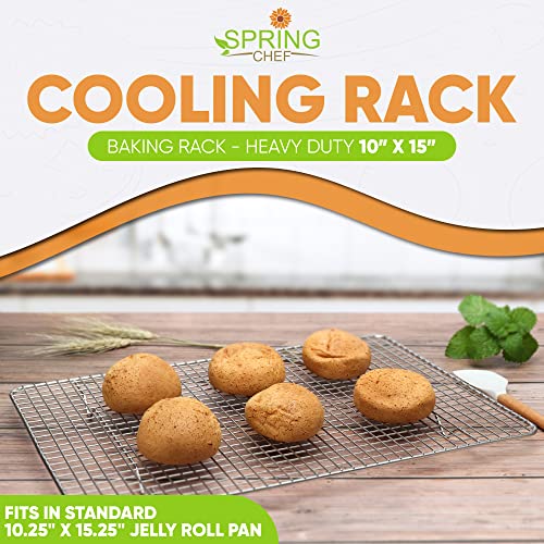 Image of Spring Chef 10 inch x 15 inch Stainless Steel Cooling Racks for Baking - Oven Safe - Cookie Racks for Cooling Cookies - Fits Jelly Roll Pan - Perfect for Grilling, Roasting, Cooking, Drying - Set of 2