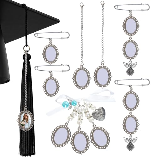 Phnydreg 7Pcs Graduation Cap Memorial Photo Charms Sublimation Tassel Charms for Graduation Cap and Gown Decoration