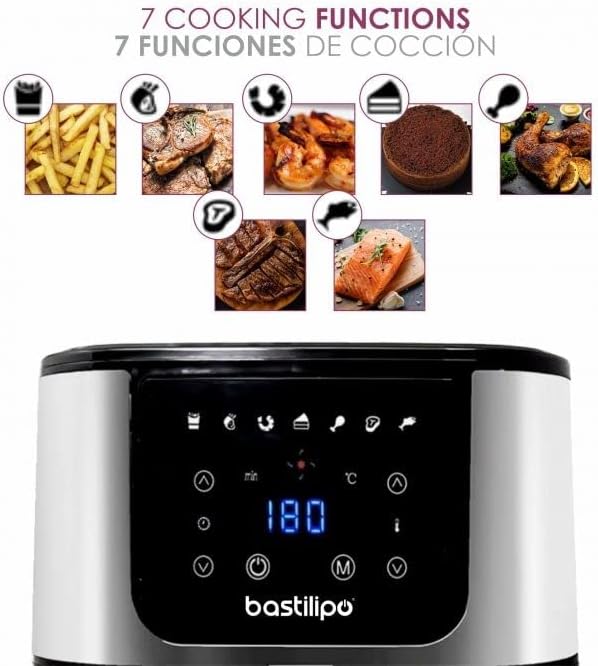 Dragon Air Fryer - Bastilipo - Friggitrice senza olio 5,5L - Friggitrice ad aria calda con 7 programmi - Con una potenza di 1800 W e 60 min di timer - Display a LED - Senza BPA e PFOA (AF-1800-0746) Dragon Air Fryer - Bastilipo - Friggitrice senza olio 5,5L - Friggitrice ad aria calda con 7 programmi - Con una potenza di 1800 W e 60 min di timer - Display a LED - Senza BPA e PFOA (AF-1800-0746)