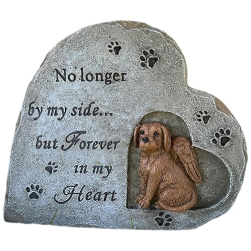 Ciieeo Pierre Tombale en Résine pour Animaux de Compagnie Stèle Commémorative de Cœur Statue Dédiée Chien pour Jardin Extérieur Pierre Solide Résistante à L’Usure Message