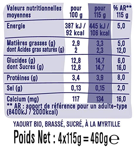 Yaourt Aux Fruits Bio Myrtille Les 2 Vaches Les 4 Pots De 115 G - vue 2