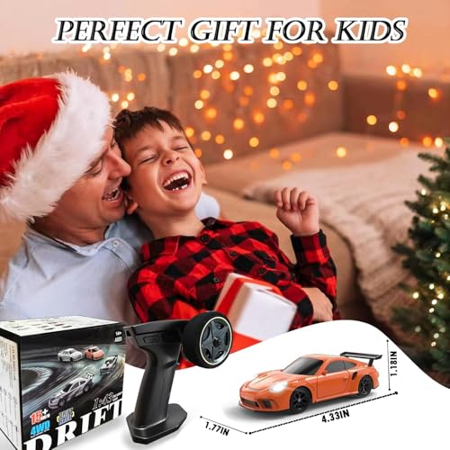 Image of Mini RC Drift Car, 1:43 Scale 2.4GHz Full Proportional Drift RC Cars, 4WD High Speed Remote Control Car with LED Lights and Replaceable Tires, RTR Hobby Model VehicleToy for Kids, Adults, Boys