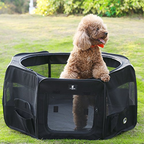 X-Zone Pet Portable Foldable Pet Dog Cat Playpen Crates Kennel/Premium 600D Oxford Cloth,Removable Zipper Top, Indoor And Outdoor Use (Small, Black) #TOP4
