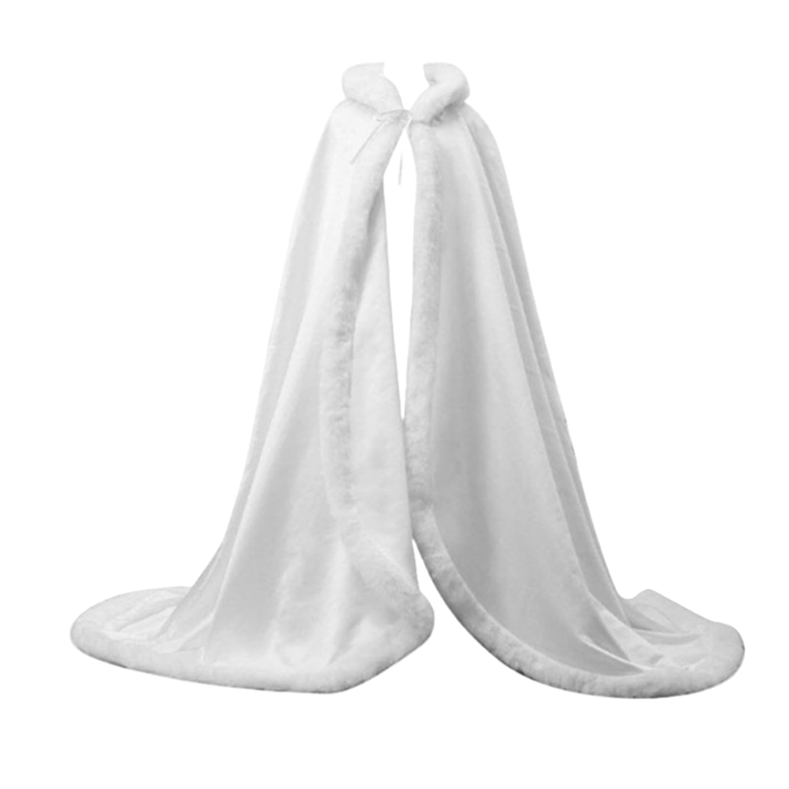 JIAHG Luxury Velvet Hooded Cape with Faux Fur Trim Long Witch Cape Bridal Wedding Cloak Christmas Santa Robe Winter Costume Outfit for Women Halloween Cosplay Fancy Dress (White)