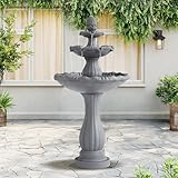 TITIMO 47.3' High Italian Feature Faux Stone Freestanding Water Fountain Outdoor and Indoor, 3-Tier Roman Pillar Waterfalls Fountains for Garden,Patio,Yard,Deck,Backyard,Porch (Gray)