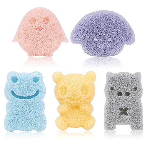 Image of KECUCO Baby Bath Sponge for Bathing, Konjac Bath Sponges for Infants, Toddler, Kids Bath Toys, Natural and Safe Plant-Based Konjac Baby Bath Accessories, 5pcs(Set 3)