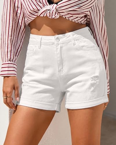 Image of GRAPENT Jean Shorts Womens High Waisted Trendy Cuffed Hem Ripped Stretchy Casual 2026 Denim Jorts Summer Shorts