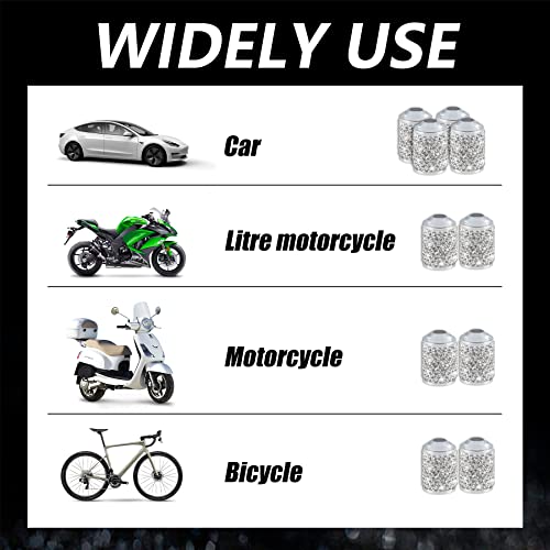 image for Alpmosn Car Wheel Tire Valve Caps, 4 PCS Bling Tire Valve Caps, Crysta