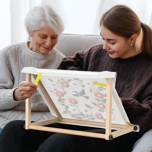 Moryimi Embroidery Stand, Adjustable Embroidery Frame, Wood Cross Stitch Stand for Lap or Table Top Tapestry, Cross Stitch Frame Accessories Needlepoint Stretcher Bars 2 Sizes (11.8" and 14.96") - Thumbnail 6