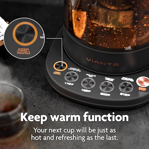 Viante-Hot-Tea-Maker-Electric-Glass-Kettle-with-tea-infuser-and-temperature-control-Automatic-Shut-off-Brewing-Programs-for-your-favorite-teas-and-Coffee-15-Liters-capacity