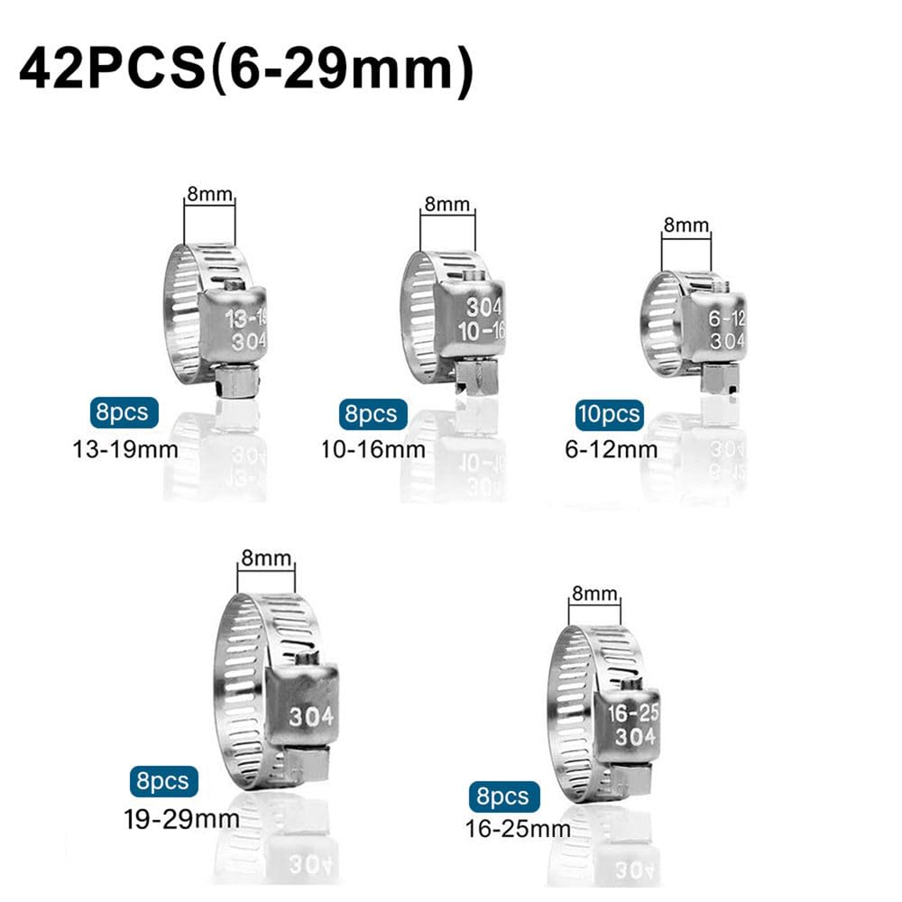 Schlauchschelle, verstellbar, 6–70 mm, Rohrclip, festes Werkzeug, Edelstahl 304, für Kraftstoffleitungen, Autos, mechanische Anwendungen, Garteninstallationen, 20 Stück (19,29 mm)