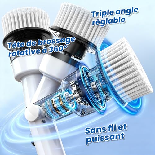 Brosse nettoyage electrique contre calcaire et salete incrustee manche extensible