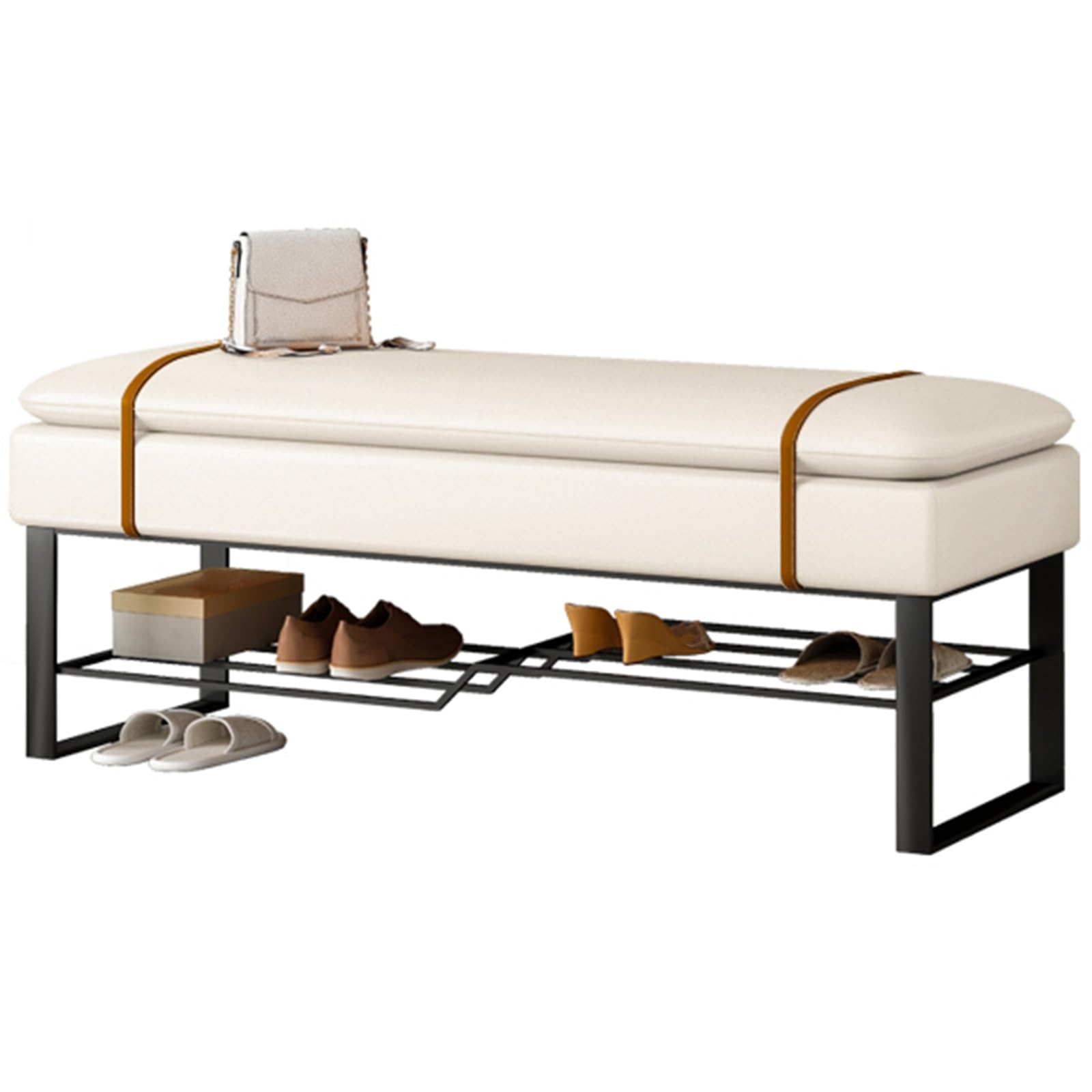 MSHGSKU Multifunctional Storage Bench with Shoe PU Upholstered Carbon Steel Frame White 39.37in Ideal for Living Room & Bedroom Entryway Furniture