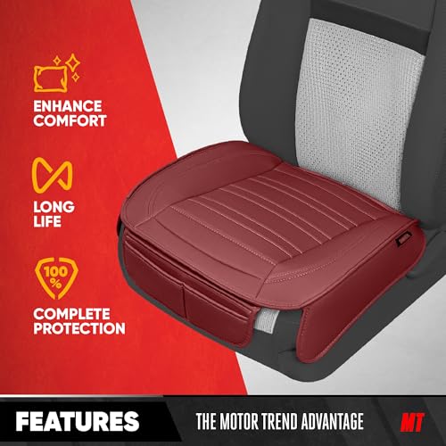Motor Trend Faux Leather Front Seat Cover for Cars - Set of 2 Burgundy Front Car Seat Covers for SUV & Truck with Storage Pockets - Automotive Car Seats Cover Protector - Bottom Cushion Coverage Only - Thumbnail 2
