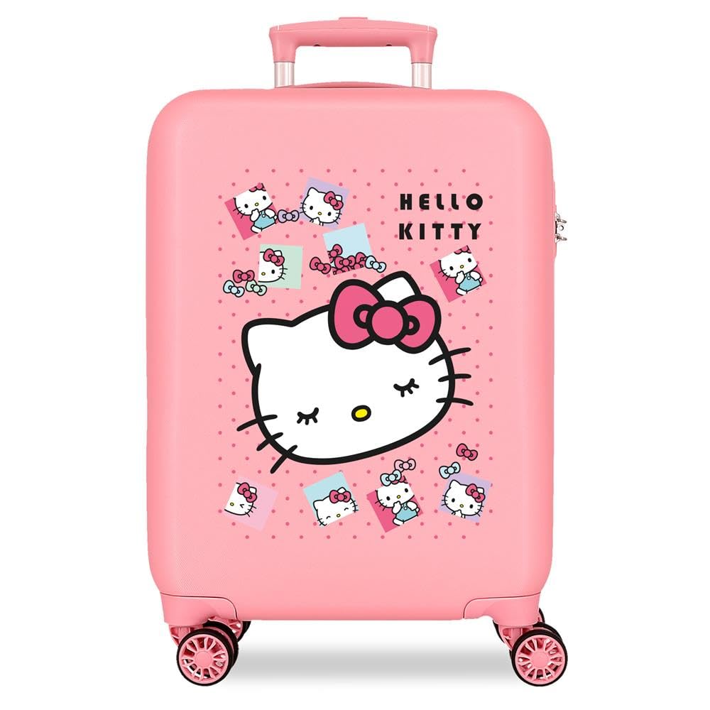 Sanrio Hello Kitty Bows, Maleta Infantil Fabricada en ABS, un Material rígido y Ligero, Ruedas Dobles, Cierre de combinación Lateral, de Joumma Bags