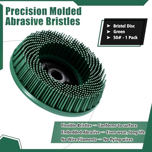 Image of Zhehao 4-1 /2 inch Green 50 Grit Bristle Disc with 5 /8 inch-11 Threaded Hub Ceramic-Aluminum Oxide Abrasive Brush for Angle Grinder Remove Paint, Rust, Coatings, Weld Slag, Contaminants Max 12000 RPM Speed