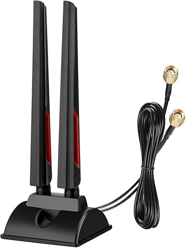 Antena WiFi 6E 6GHz 5GHz 2.4GHz Gaming Antena WiFi Base magnética con cable de extensión de 6.5 pies para computadora de escritorio PC Tarjeta PCIe