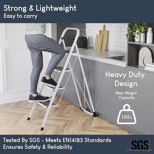 Home Vida® 4 Schritt Leiter, Heavy Duty Stahl, faltbar, tragbar mit Antirutschmatte
