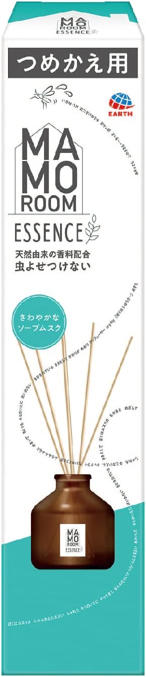 マモルーム エッセンス 虫よけスティック 「さわやかなソープムスク」 つめかえ 虫を寄せ付けない 置き型 消臭芳香リードディフューザー (アース製薬)