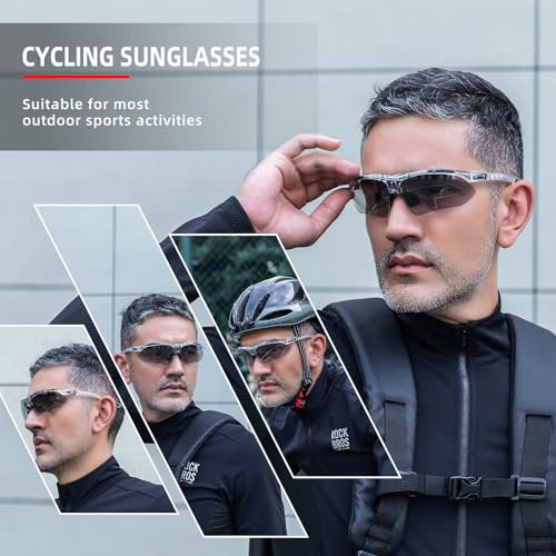 Image of ROCKBROS Photochromic Sports Sunglasses Mens Pickleball Glasses Cycling Glasses MTB Sunglasses, with Removable Elasctic Band