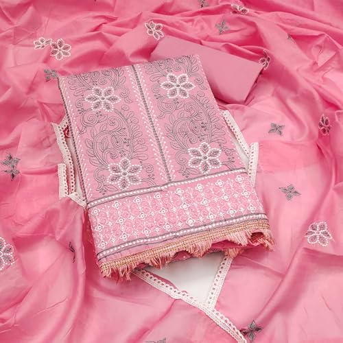 Image of Sidhidata Women's Poly Cotton Embroidery Work Unstitched Salwar Suit Dress Material With Embroidered Dupatta (DM Devika Free Size)