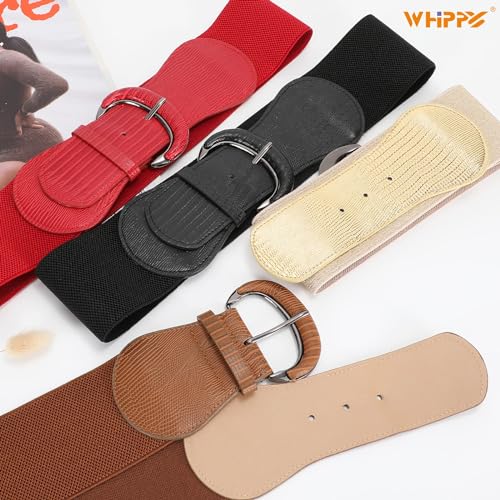 Image of WHIPPY 3 Pack 4 Pack Women Wide Elastic Waist Belt Vintage Stretchy Belt Waistband for Ladies Dresses