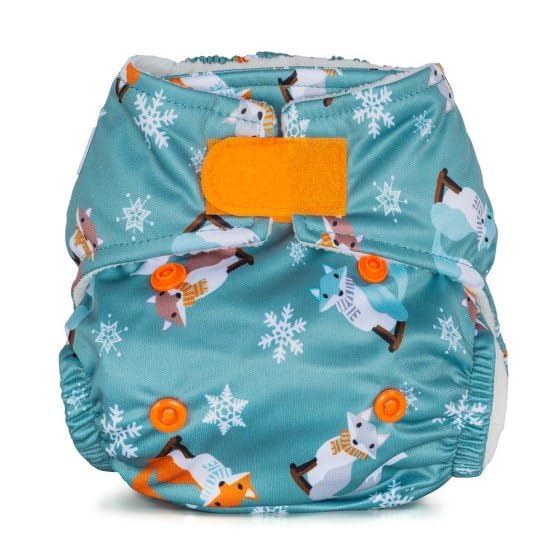 Reusable Washable Nappies Newborn and One Size Pocket Cloth Diaper 5-35lbs Each Nappy with 2 Bamboo Inserts Boosters, Adjustable Popper Closure Hook Loop, Premature (Foxes, Newborn 5-18lbs)