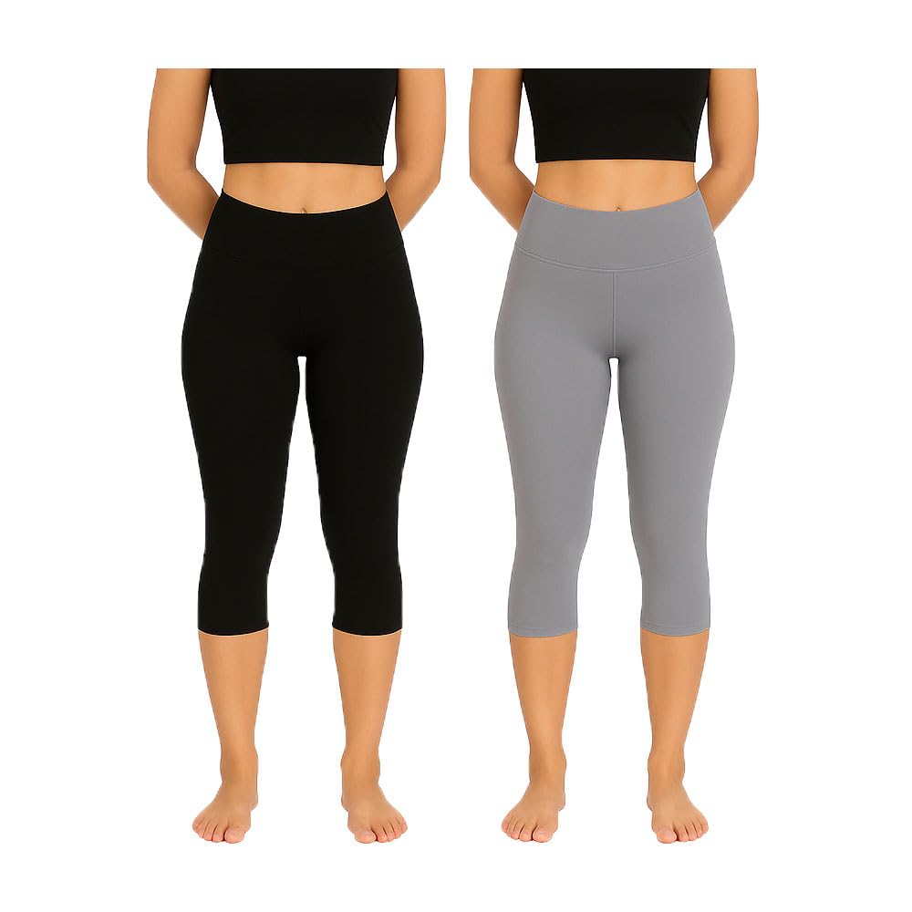 brand flex Womens Plain Stretchable Cotton Blend Capri for Girls Black, Grey (2Pack)-picture-14
