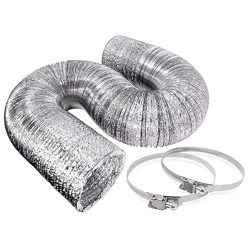 EvertechPRO Dryer Hose Aluminum Foil Dryer Duct Hose with Built-In Steel Wire for Reinforcement Flexible Aluminum Dryer Duct Includes 2 Stainless Steel Clams 6 inch by 25 feet - UL Listed