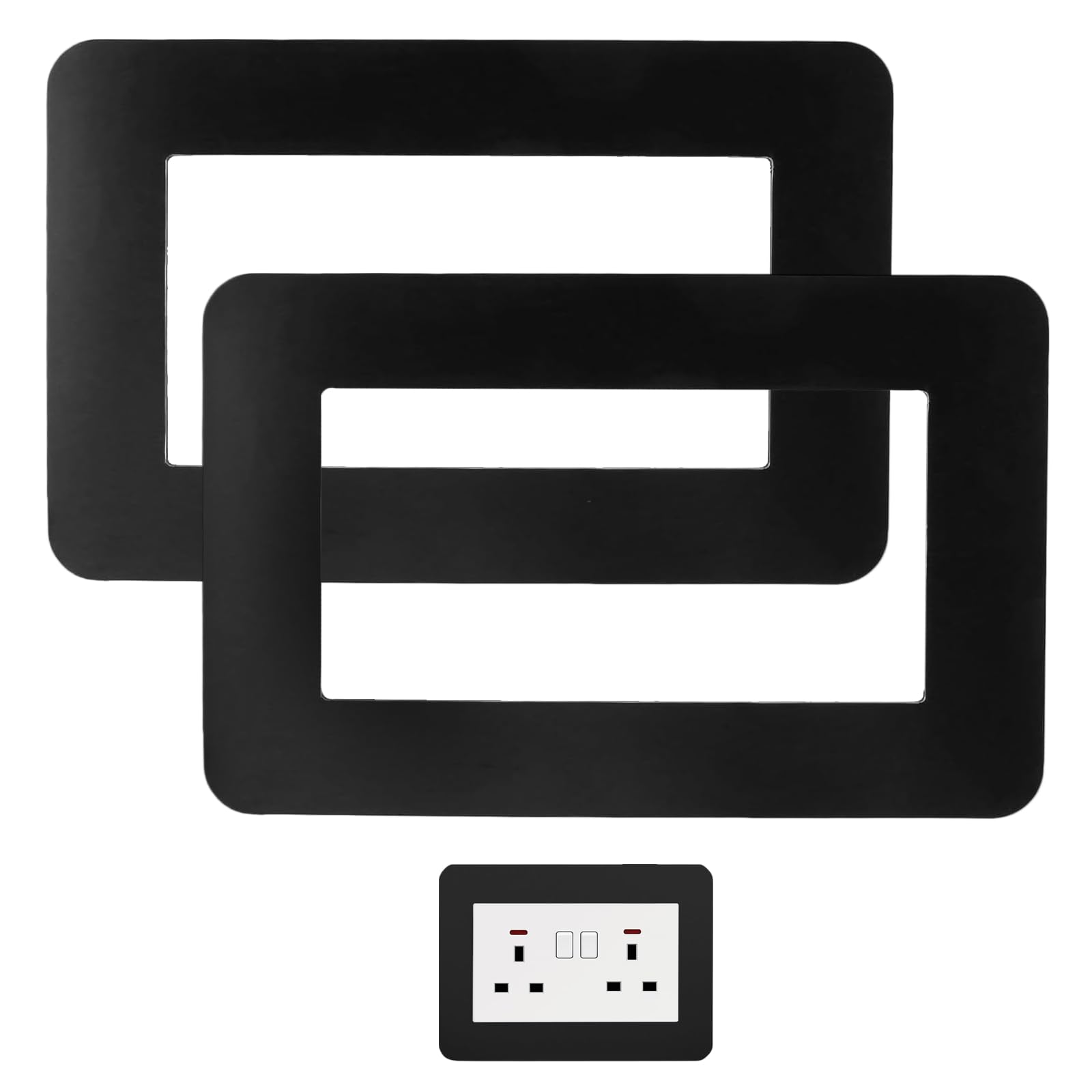 NIYATA 4 Pack Double Opening Black Acrylic Double Socket Surround Light Switch Surround, Socket Surround Wall Finger Plate Protectors for Home Decor, Includes 16 Adhesive Dots, Modern Black Style โ image 1