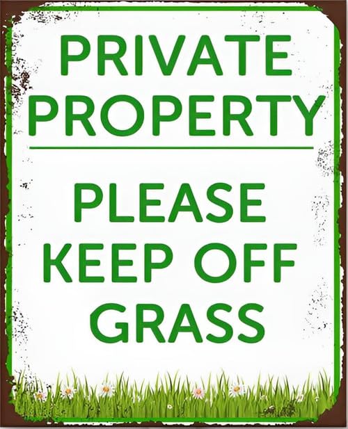 Vintage Keep Off Grass Metal Sign, Private Property - Please Keep Off Grass Signs for Neighborhoods Farm Garden Lawn yard, 30x40 CM Aluminum Sign Indoor Outdoor Use