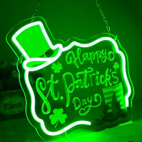 Image of Happy St. Patrick's Day Art Neon Signs Shamrock LED Neon Lights Dimmable Wall Decor for Kids, Room, Office, St Patrick's Day Party Gift Art for Boys Girls-12.83 x 12.2 IN-USB Powered-Acrylic