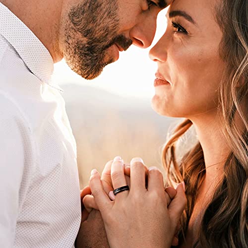 Frank S.burton Basic Men Wedding Black Tungsten Ring 8Mm Matte Finish Brushed Faceted Edge Two Tone Rose Gold Strip Band Rings Comfort Fit Size 9 #TOP4