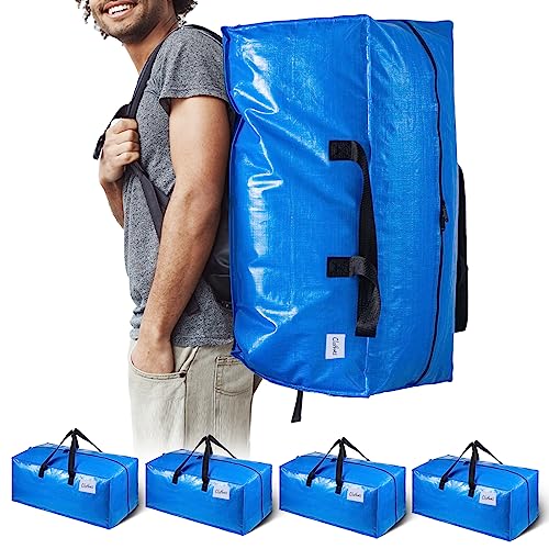 TAILI Blue Heavy Duty Moving Bags,Extra Large Clothing Storage Bags with Sturdy Zipper and Strong Handles,Clothes Storage Bins for Moving Supplies,Camping,Alternative to Boxes(4-Pack)