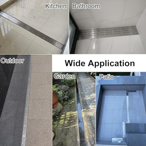 39in Concrete Drainage Channel Gutter for Outdoor Shower, Driveway, Garden & Patio - 10x4cm Linear Sewer Emitter Drainage System