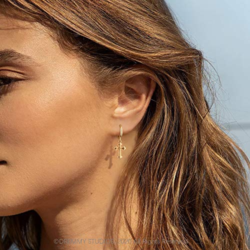 DREMMY STUDIOS Dainty Gold Dangle Earrings 14K Gold Plated Simple Cute Ankh Cross Hoop Huggie Earring Jewelry for Women4