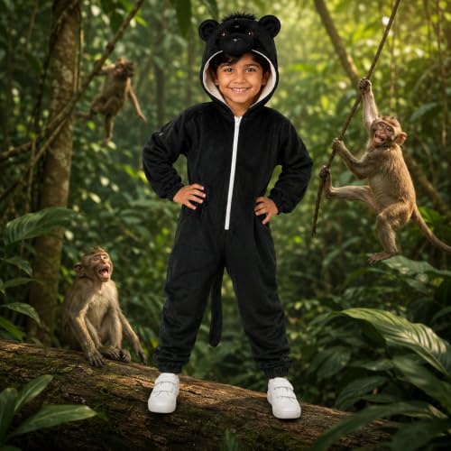 Image of Raj Costume Animal Fancy Dress Costume for Boys & Girls | Hooded Full Body Wildlife Zoo Animal Jumpsuit | Soft Costume for School Function, Fancy Dress, Halloween, Birthday, Cosplay & Role Play