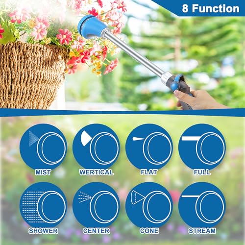 Saillong 18" Watering Wand for Garden Hose Heavy Duty, Metal Garden Hose Wand Sprayer with Thumb Control & 8 Spray Patterns, Hose Nozzle Wand for Lawn Plants Hanging Baskets, Pipe Tape Included - Image 3