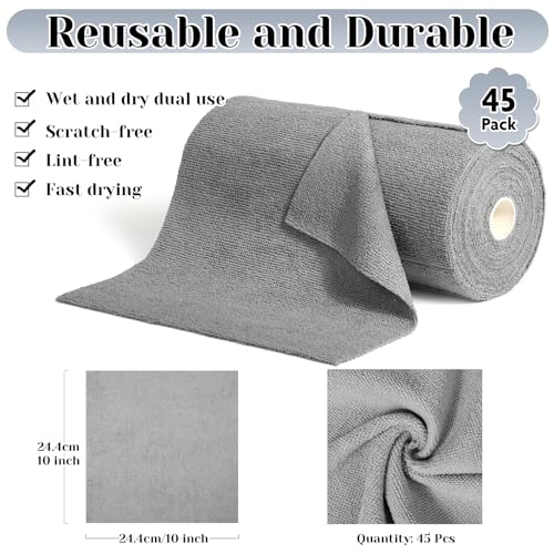Image of 45 Pack Microfiber Cleaning Cloth Roll, 10 inch x 10 inch Tear Away Reusable Towels Washable Rags Super Absorbent Microfiber Towels for Car Drying Dishes Kitchen Cleaning