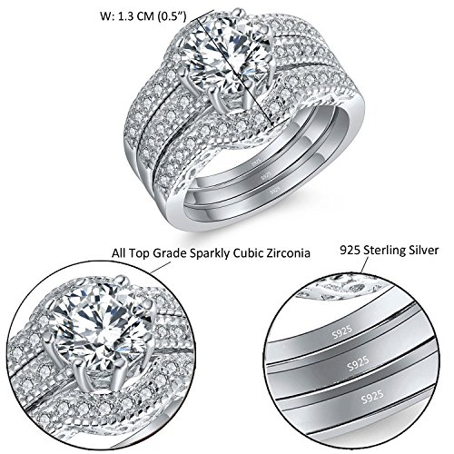 MABELLA Jewelry 2.50 Cttw Halo Round White Cubic Zirconia 925 Solid Sterling Silver Trio Classic Engagement Wedding Band Ring Sets Gifts for Women2