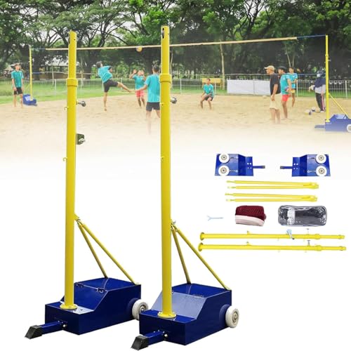 Indoor& Outdoor Heavy Duty Volleyball Poles, Volleyball/Badminton Net Poles Box Type Professional Large Grid with Wheels Adjustable Height for Men,Women,Adult