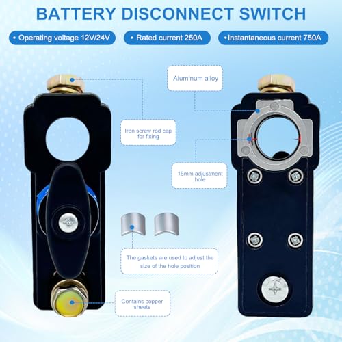 Image of TecoKart Battery Cut Off Switch 12V /24V - Heavy Duty Car Battery Disconnect Switch, Battery Kill Switch for 12V /24V Car, RV, Truck, Boat, Motorcycle - Easy Manual Shut Off, Prevents Battery Drain