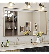 LOAAO 60”X30” Gold Bathroom Mirror, Rounded Rectangle Gold Frame Mirror, Brushed Gold Bathroom Va...