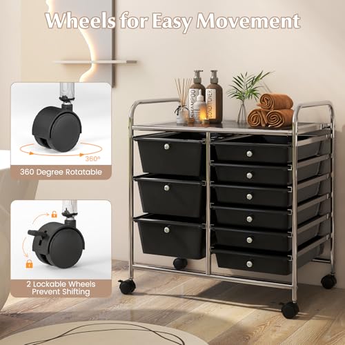 Image of LDAILY 9 Drawer Rolling Storage Cart, Rolling Cart with Drawers for Classroom, Art Supply Craft Organizer on Wheel with Metal Frame & Handles for Home Office School