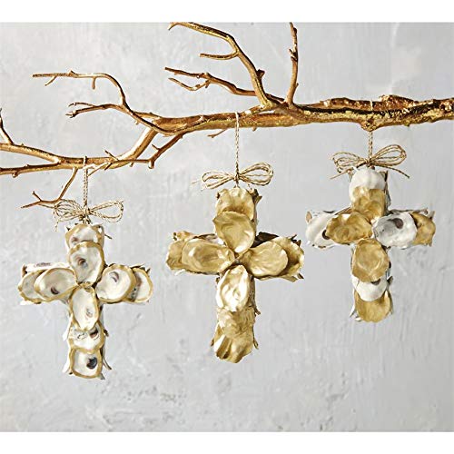 Mud Pie Hand-Painted Oyster Shell Cross Ornament #TOP23